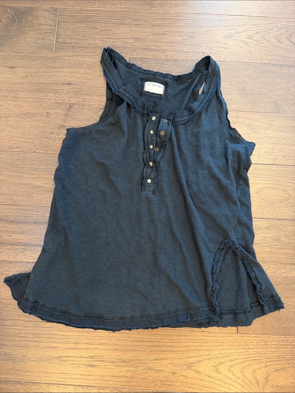 Free People Black Sleeveless Henley Tank Top